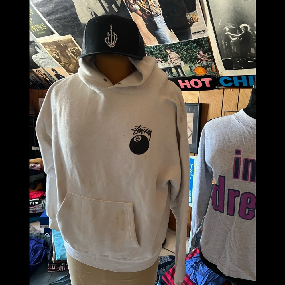 Original 90s Stussy 8 Ball hoodie so dope and rare white with black 🎱